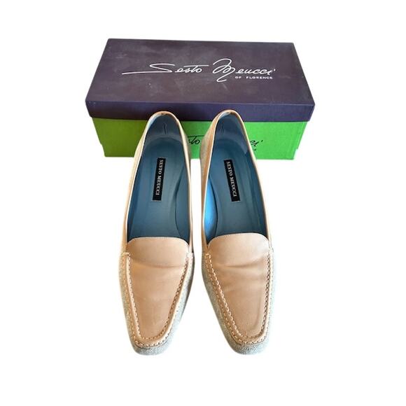 Sesto Meucci of Florence Tan Leather & Canvas Block Heel Loafers – Size 8.5M - Picture 1 of 10